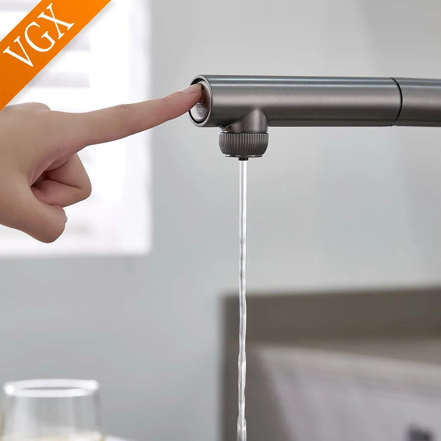 VGX Gold Kitchen Faucet Dual Spout Pure Drinking Water Tap Pull Out Kitchen Sink Mixer Stainless Steel Kitchen Gourmet Crane