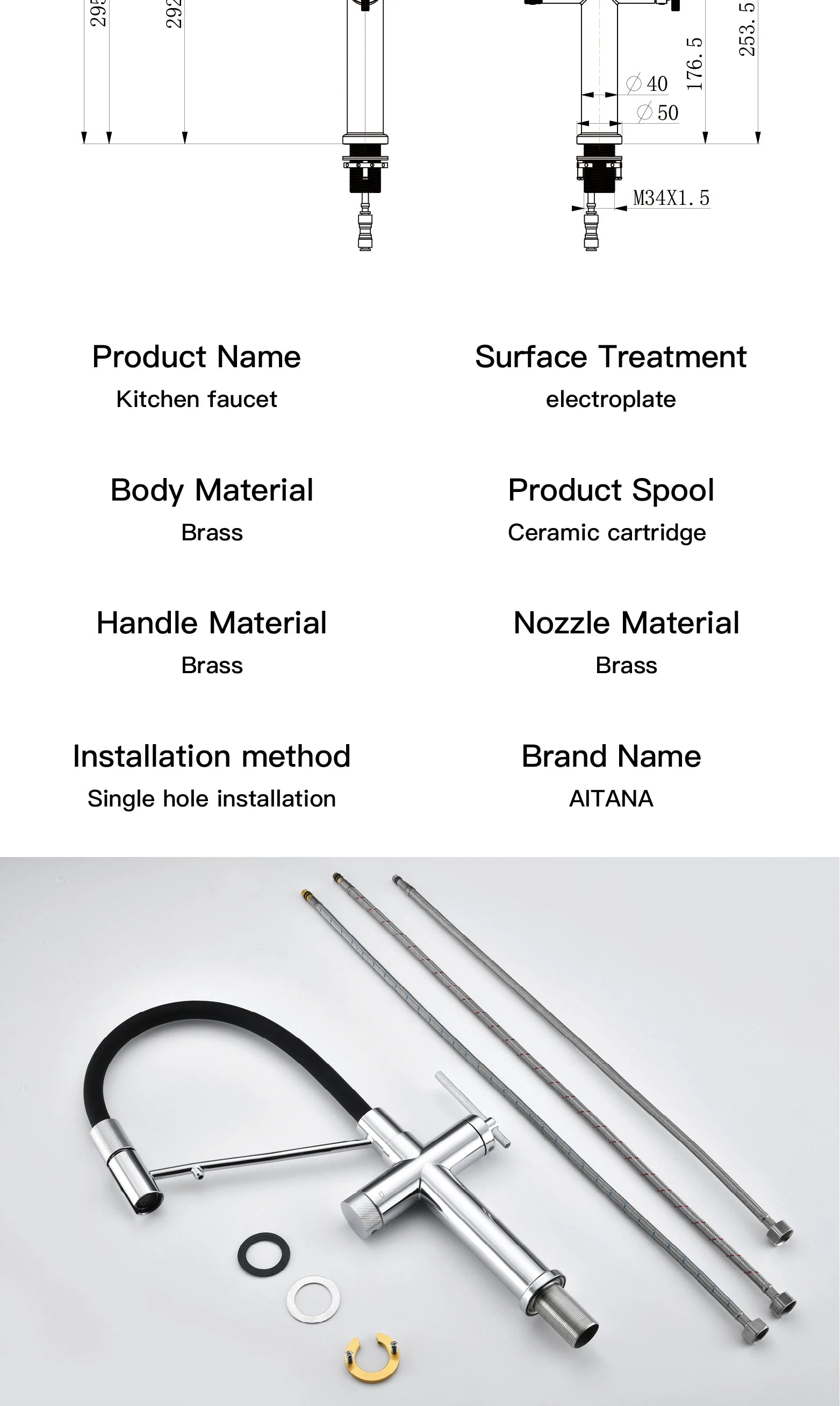 AITANA brushed rose gold pull-out kitchen faucet with luxury drinking water mode 3 function hot&cold water single hole sink Tap