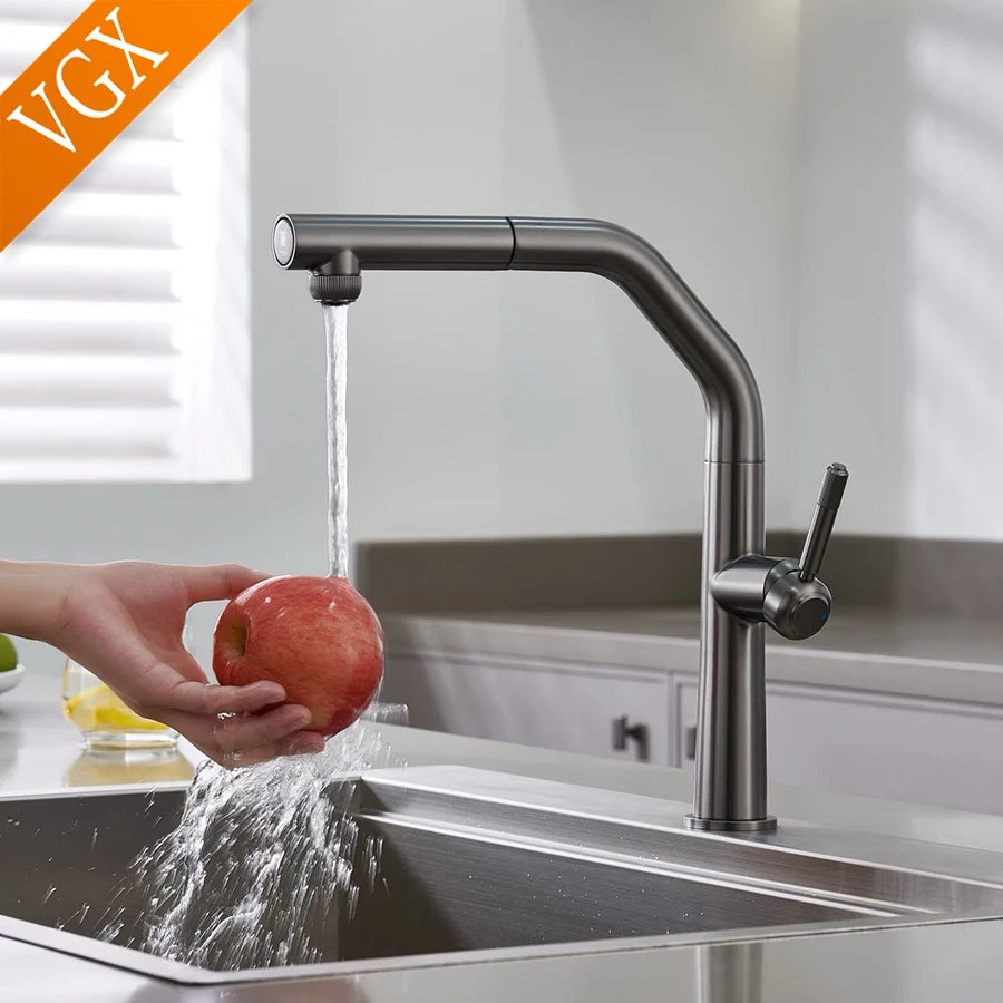 VGX Gold Kitchen Faucet Dual Spout Pure Drinking Water Tap Pull Out Kitchen Sink Mixer Stainless Steel Kitchen Gourmet Crane