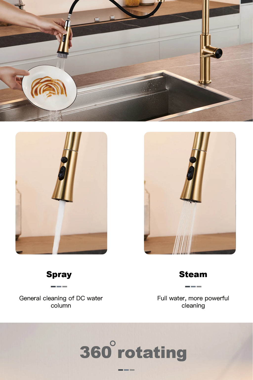 AITANA Pull out Design Gun Grey Kitchen Faucet Simple Single Handle Hot and Cold Water 3-Function Modern Sink Faucet