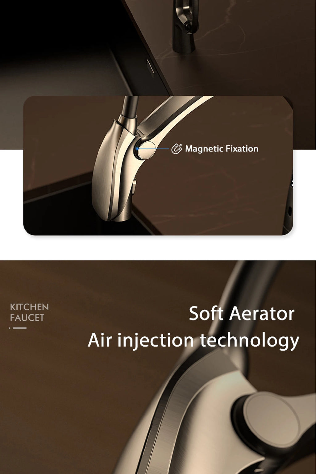 Luxury brass gun gray kitchen faucet Digital display Intelligent induction magnetic suction Pull-Out design Cold & hot sink Tap