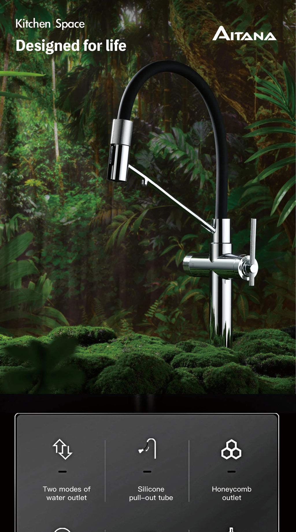 AITANA brushed rose gold pull-out kitchen faucet with luxury drinking water mode 3 function hot&cold water single hole sink Tap