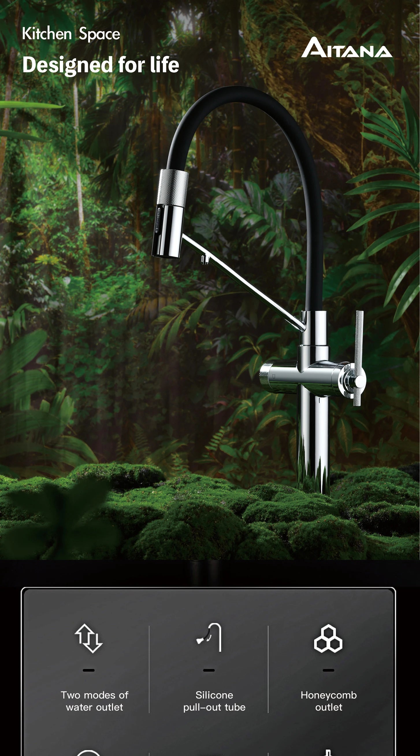 AITANA brushed rose gold pull-out kitchen faucet with luxury drinking water mode 3 function hot&cold water single hole sink Tap