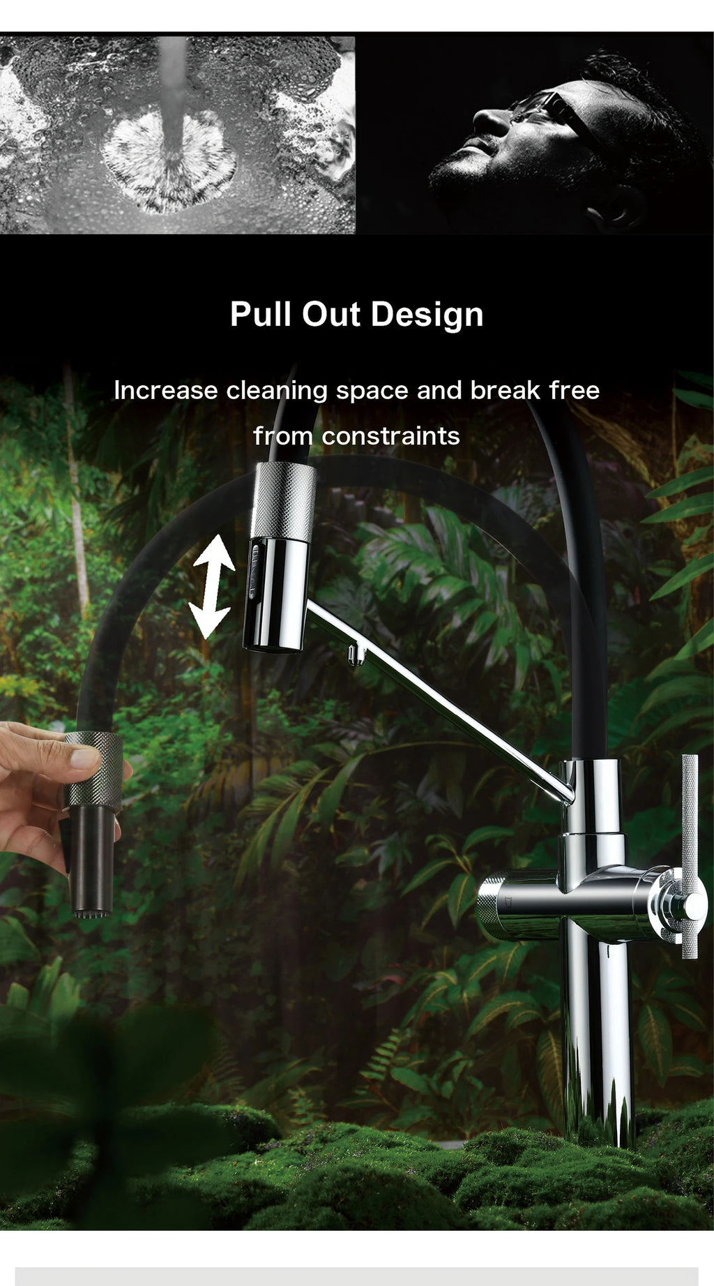 AITANA brushed rose gold pull-out kitchen faucet with luxury drinking water mode 3 function hot&cold water single hole sink Tap