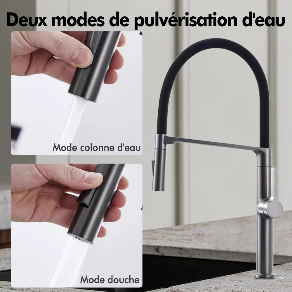 Black Kitchen Faucet Pull Down Sprayer Rubber Mixer Deck Mounted 2 Ways Sprayer Head Taps Hot And Cold Water faucet