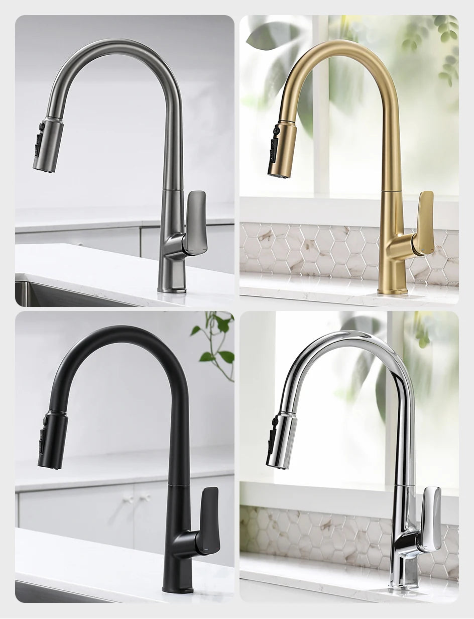 VGX Filter Water Kitchen Faucet Dual Spout Pure Drinking Water Tap Pull Out Kitchen Sink Mixer Faucet Gourmet Brass Crane Gold