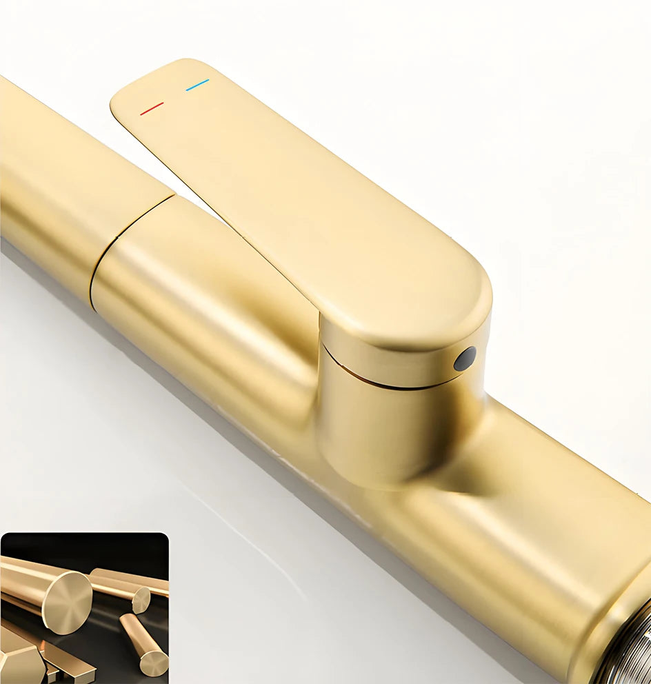 VGX Brushed Kitchen Faucet Sink Faucet Rubber Pull Down Stream Sprayer Tap Rotatable Kitchen Mixer Water Tap Hot Cold Crane Gold