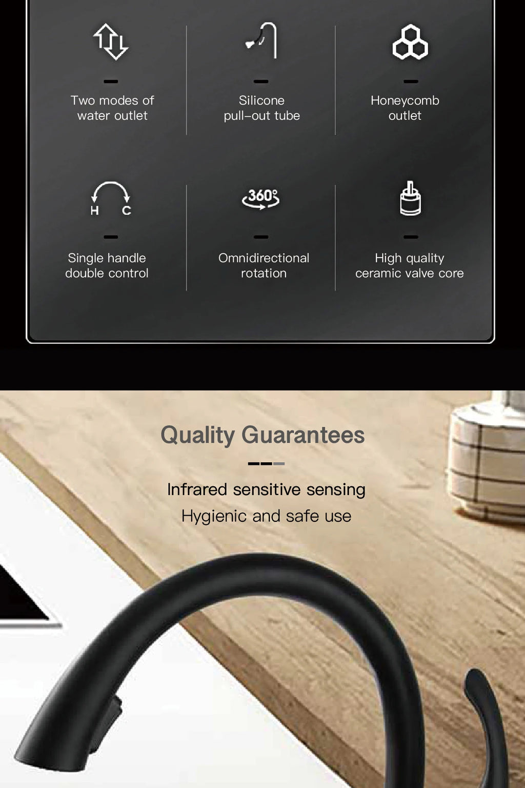AITANA Simple design brass black kitchen faucet modern single handle pull-out hot and cold water 2 function sink faucet