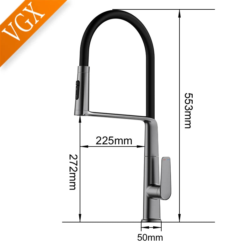 VGX Kitchen Faucet Sink Faucets Rubber Pull Down Stream Sprayer Taps Rotatable Kitchen Mixer Water Tap Hot Cold Crane Rose Gold