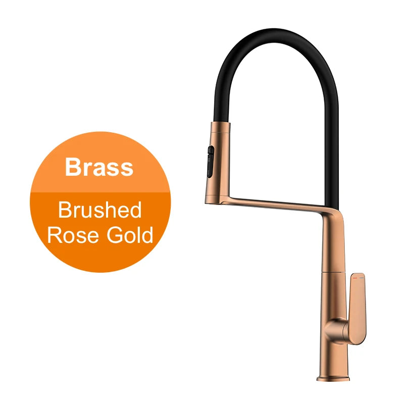 VGX Brushed Kitchen Faucet Sink Faucet Rubber Pull Down Stream Sprayer Tap Rotatable Kitchen Mixer Water Tap Hot Cold Crane Gold