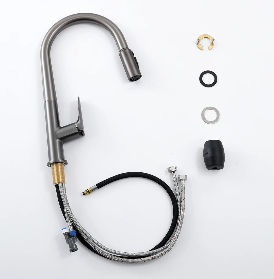 VGX Filter Water Kitchen Faucet Dual Spout Pure Drinking Water Tap Pull Out Kitchen Sink Mixer Faucet Gourmet Brass Crane Gold
