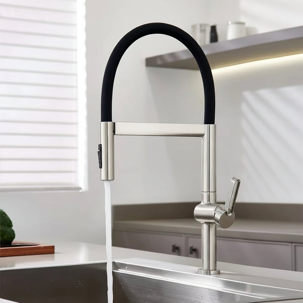 VGX Brushed Kitchen Faucet Sink Faucets Rubber Pull Down Stream Sprayer Taps Rotatable Kitchen Mixer Water Tap Hot Cold Crane
