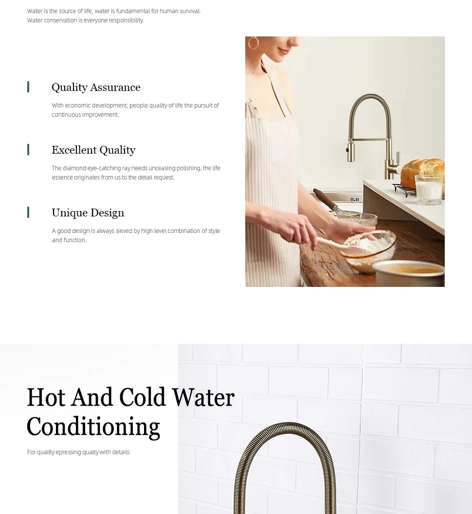 Brushed Gold Kitchen Faucets Single Handle Pull Out Kitchen Mixer Hot And Cold Water Swivel Degree Water Tap