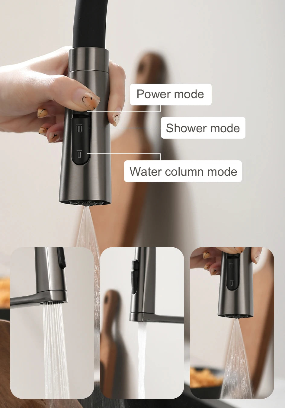 VGX Kitchen Faucet Sink Faucets Rubber Pull Down Stream Sprayer Taps Rotatable Kitchen Mixer Water Tap Hot Cold Crane Rose Gold