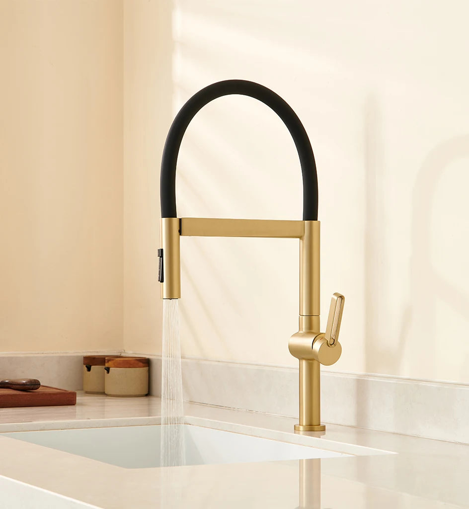 VGX Kitchen Faucet Sink Faucets Rubber Pull Down Stream Sprayer Taps Rotatable Kitchen Mixer Water Tap Hot Cold Crane Brass Gold