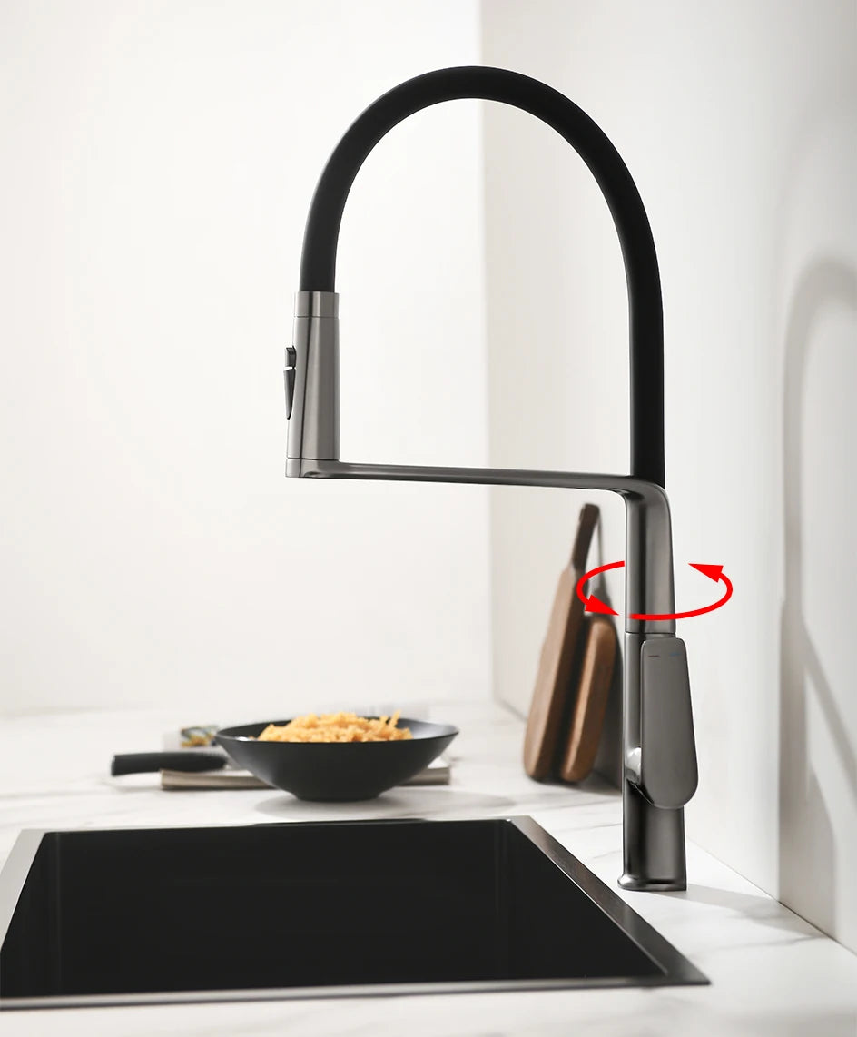 VGX Kitchen Faucet Sink Faucets Rubber Pull Down Stream Sprayer Taps Rotatable Kitchen Mixer Water Tap Hot Cold Crane Rose Gold