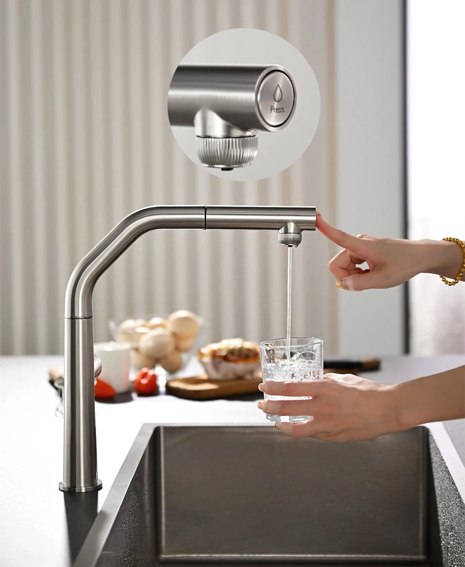 VGX Gold Kitchen Faucet Dual Spout Pure Drinking Water Tap Pull Out Kitchen Sink Mixer Stainless Steel Kitchen Gourmet Crane
