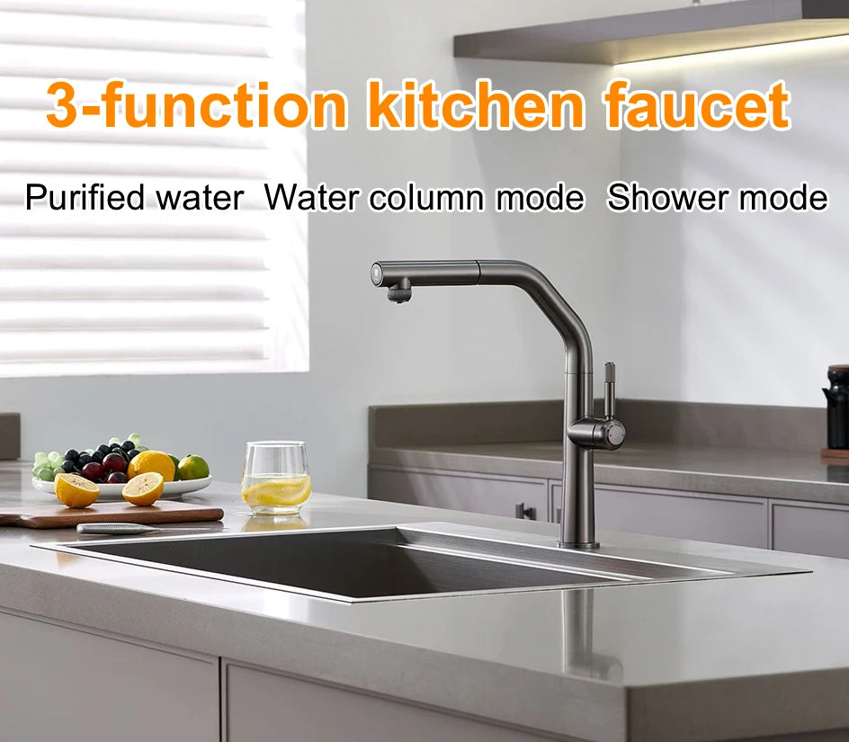 VGX Gold Kitchen Faucet Dual Spout Pure Drinking Water Tap Pull Out Kitchen Sink Mixer Stainless Steel Kitchen Gourmet Crane