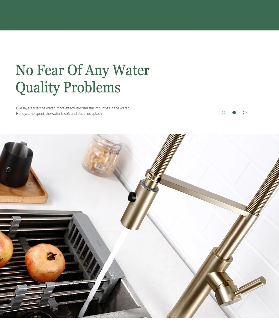 Brushed Gold Kitchen Faucets Single Handle Pull Out Kitchen Mixer Hot And Cold Water Swivel Degree Water Tap