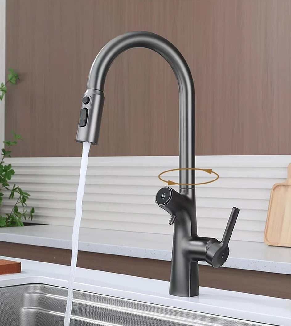 VGX Water Filter Kitchen Faucet Dual Spout Pure Drinking Water Tap Pull Out Kitchen Sink Mixer Kitchen Gourmet Faucet Crane Gold