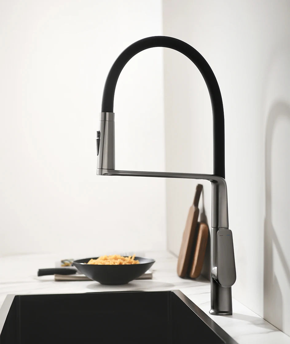 VGX Brushed Kitchen Faucet Sink Faucet Rubber Pull Down Stream Sprayer Tap Rotatable Kitchen Mixer Water Tap Hot Cold Crane Gold
