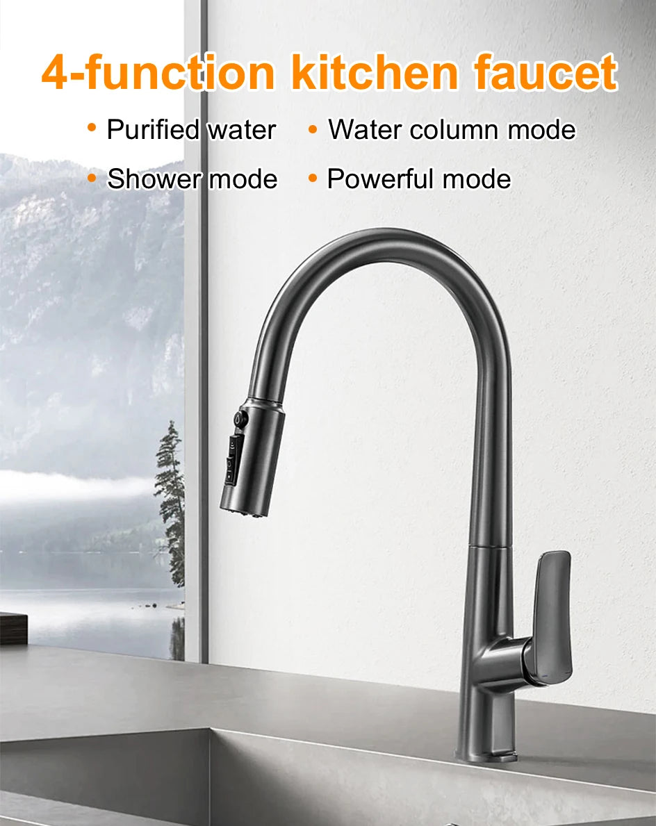 VGX Filter Water Kitchen Faucet Dual Spout Pure Drinking Water Tap Pull Out Kitchen Sink Mixer Faucet Gourmet Brass Crane Gold