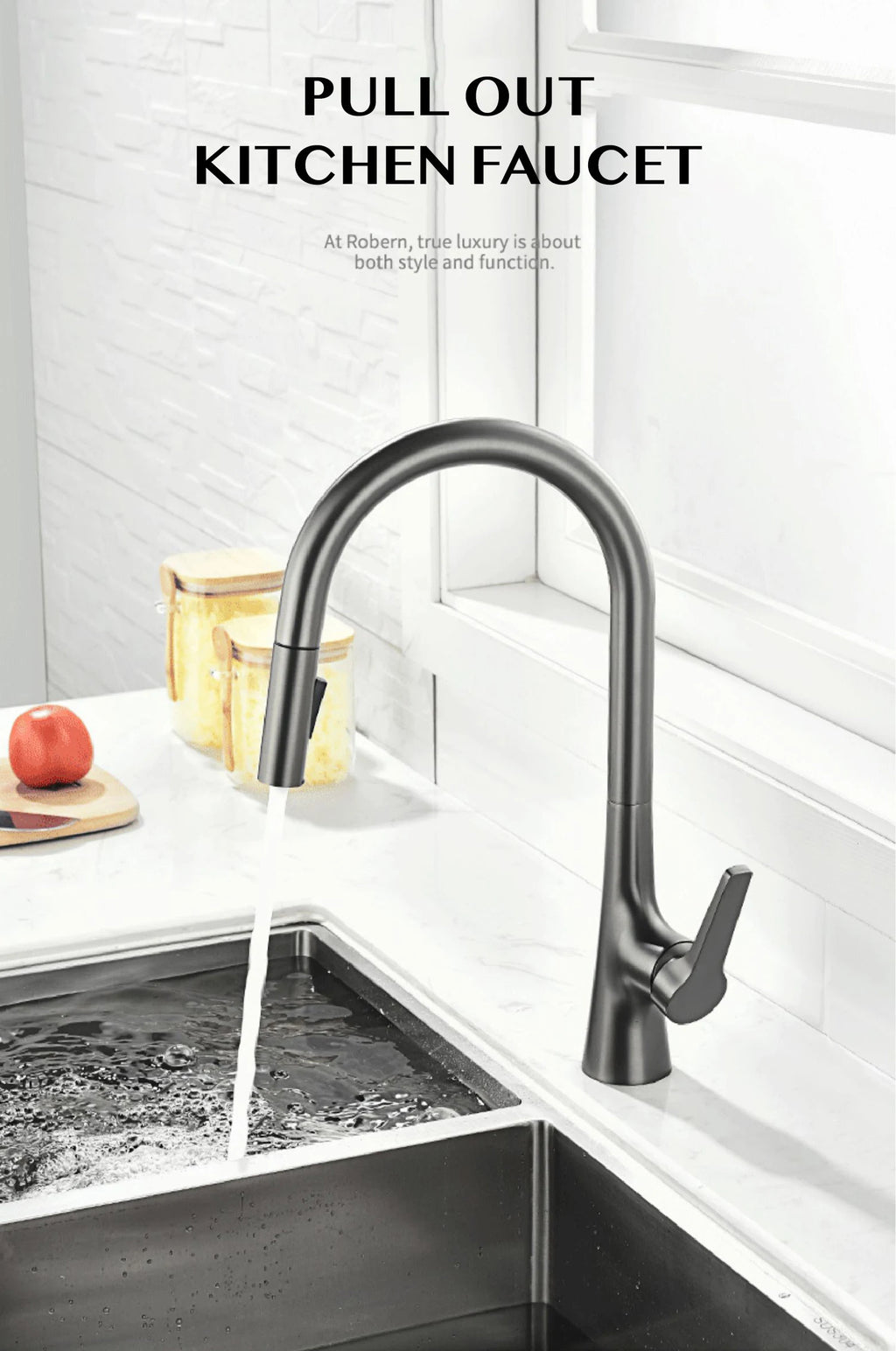 AITANA modern brushed gold kitchen faucet with single handle and single hole ceramic valve core hot&cold water pull-out sink Tap