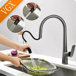 VGX Water Filter Kitchen Faucet Dual Spout Pure Drinking Water Tap Pull Out Kitchen Sink Mixer Kitchen Gourmet Faucet Crane Gold