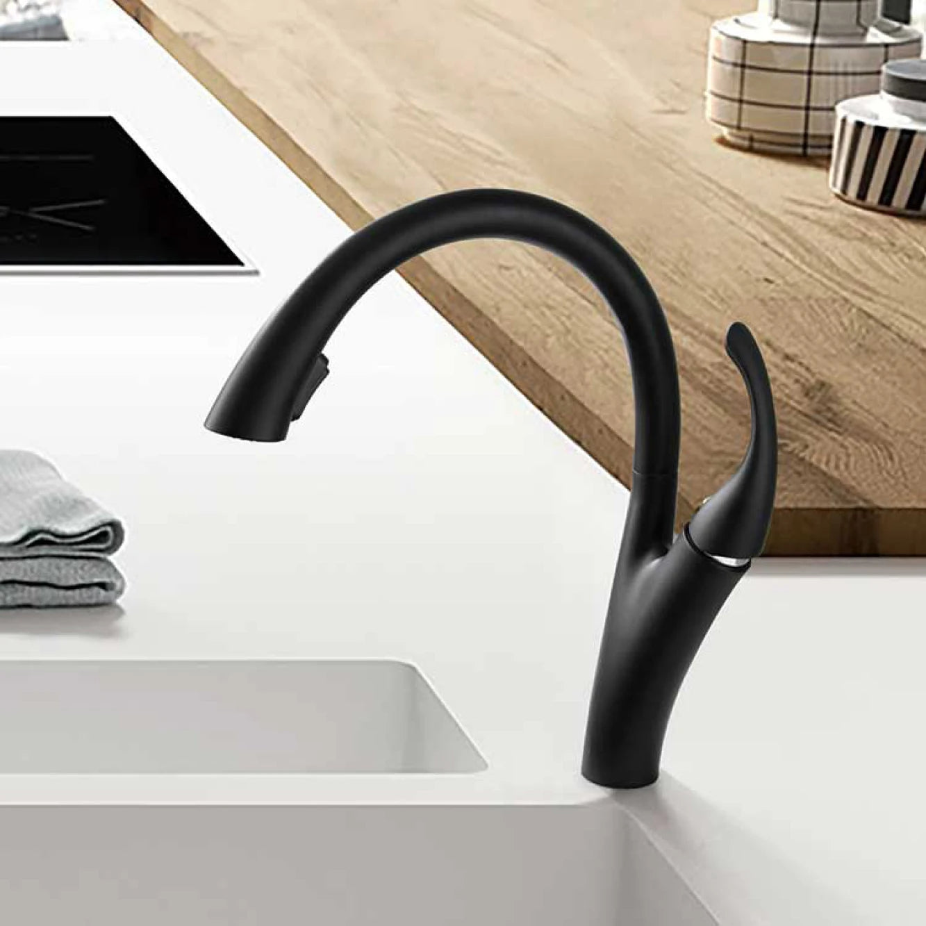 AITANA Simple design brass black kitchen faucet modern single handle pull-out hot and cold water 2 function sink faucet