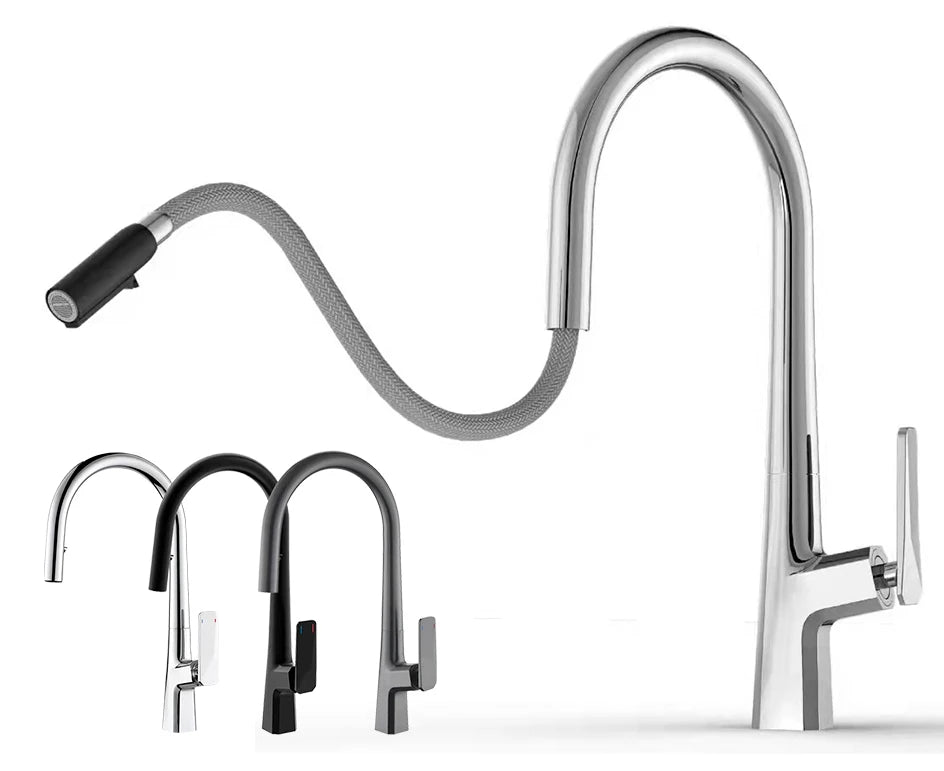 VGX Pull Out Kitchen Sink Faucet Stream Sprayer Kitchen Gourmet Faucet Rotatable Basin Mixer Water Tap Hot Cold Crane Brass Grey