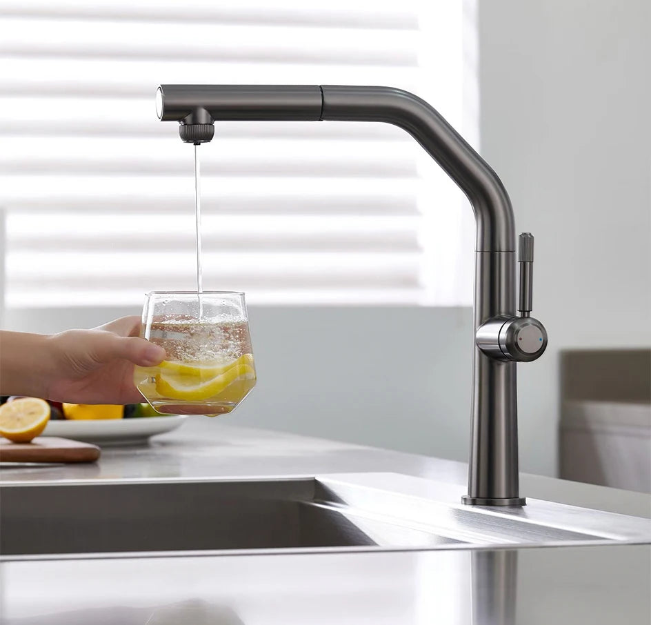 VGX Kitchen Faucet Dual Spout Pure Drinking Water Tap Pull Out Kitchen Sink Mixer Stainless Steel Kitchen Gourmet Faucet Crane