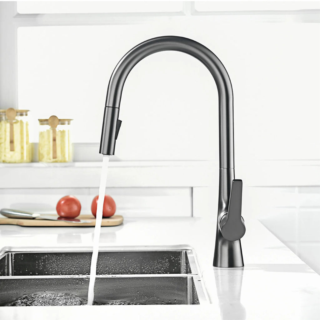 AITANA modern brushed gold kitchen faucet with single handle and single hole ceramic valve core hot&cold water pull-out sink Tap
