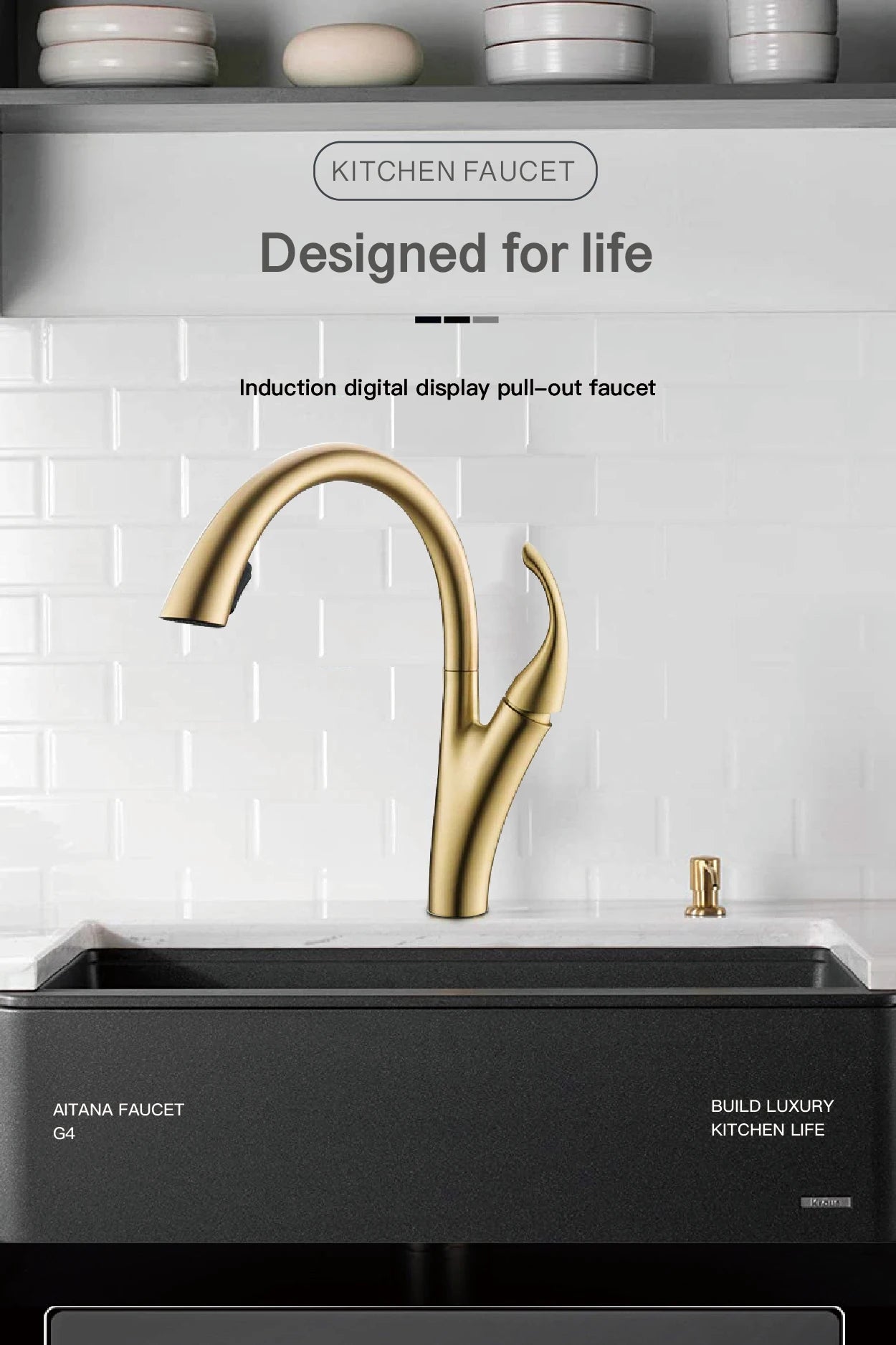AITANA Simple design brass black kitchen faucet modern single handle pull-out hot and cold water 2 function sink faucet