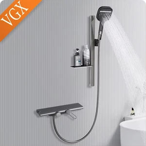VGX Simple Bathroom Shower System Set Bathtub Faucets Set Bath Water Taps Shower Diverter Single Handle Tub Mixer Shower Crane