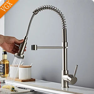 VGX Gold Kitchen Faucet Dual Spout Pure Drinking Water Tap Pull Out Kitchen Sink Mixer Stainless Steel Kitchen Gourmet Crane