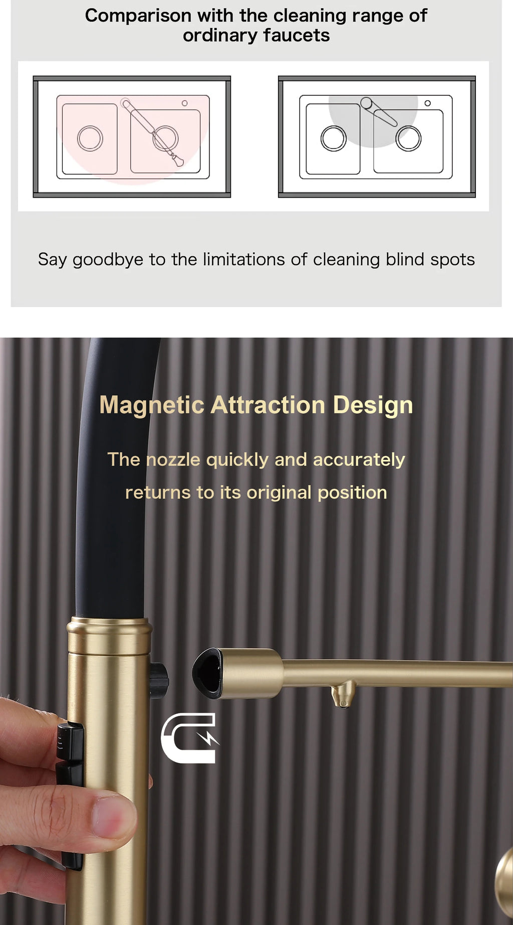 Brushed gold copper pull-out kitchen faucet with single hole hot and cold water 2 functions and drinking water mode sink Mixer