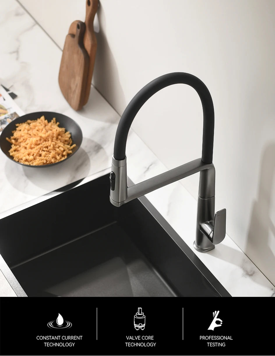 VGX Kitchen Faucet Sink Faucets Rubber Pull Down Stream Sprayer Taps Rotatable Kitchen Mixer Water Tap Hot Cold Crane Rose Gold