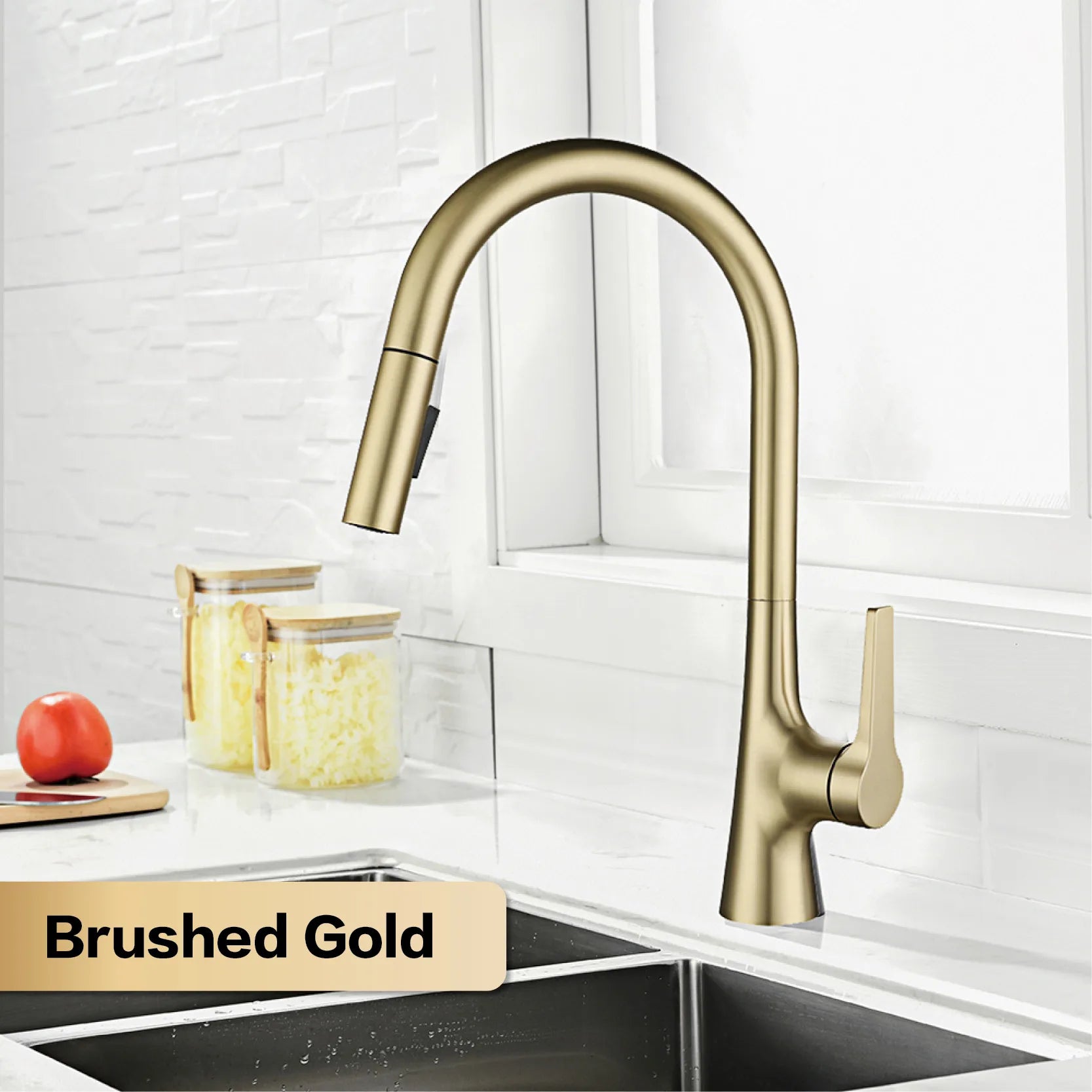 AITANA modern brushed gold kitchen faucet with single handle and single hole ceramic valve core hot&cold water pull-out sink Tap
