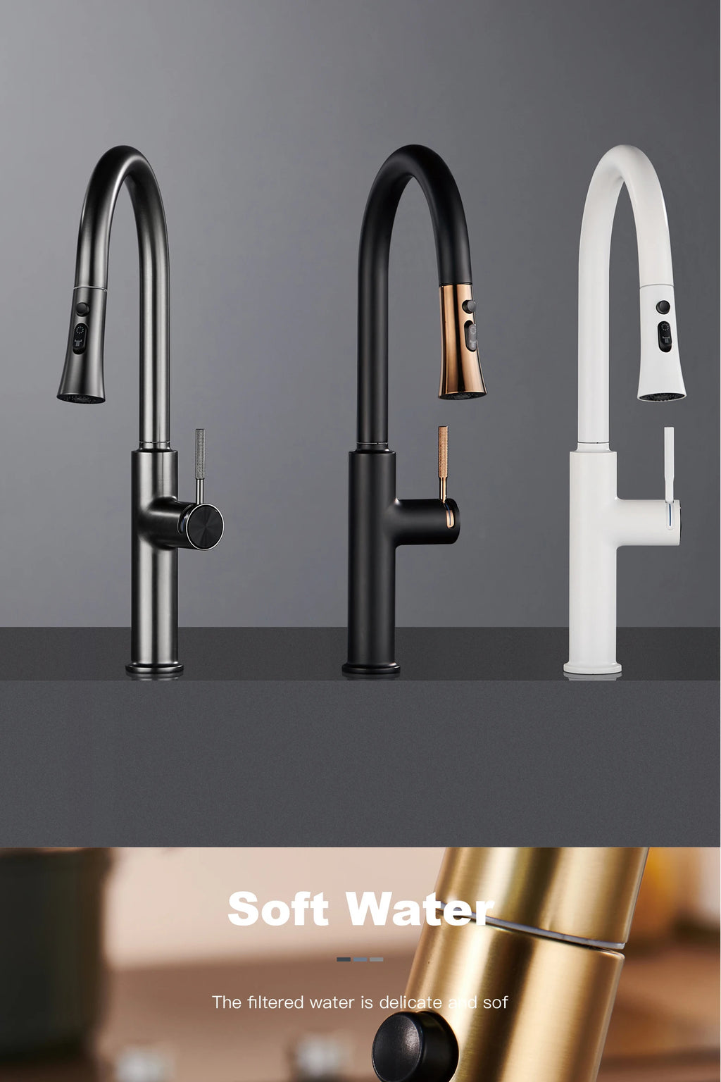 AITANA Pull out Design Gun Grey Kitchen Faucet Simple Single Handle Hot and Cold Water 3-Function Modern Sink Faucet