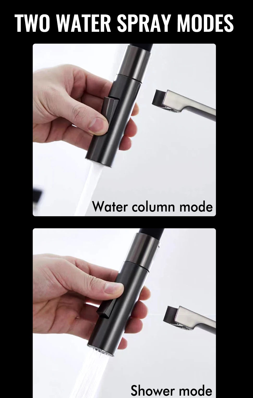 Black Kitchen Faucet Pull Down Sprayer Rubber Mixer Deck Mounted 2 Ways Sprayer Head Taps Hot And Cold Water faucet