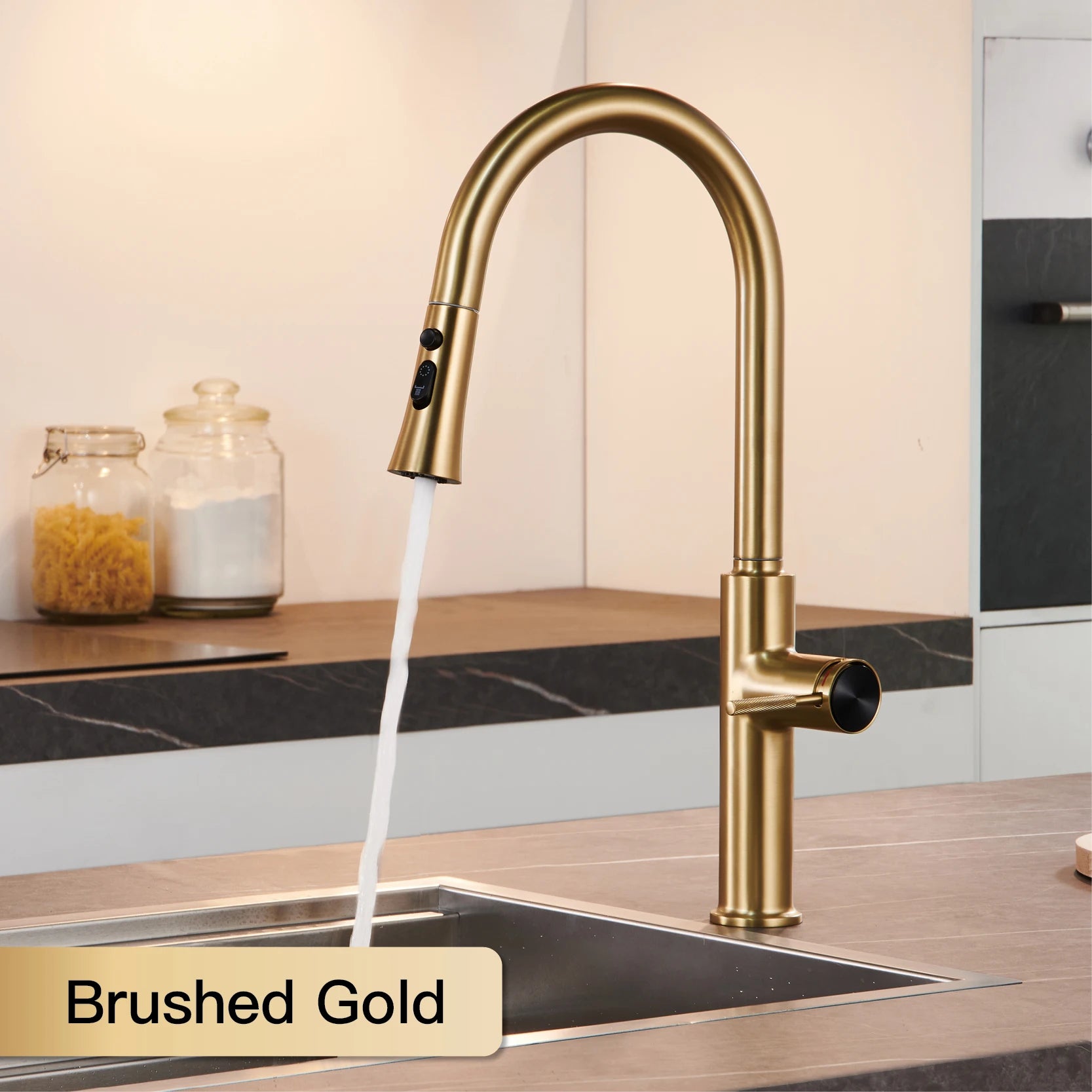 AITANA Pull out Design Gun Grey Kitchen Faucet Simple Single Handle Hot and Cold Water 3-Function Modern Sink Faucet