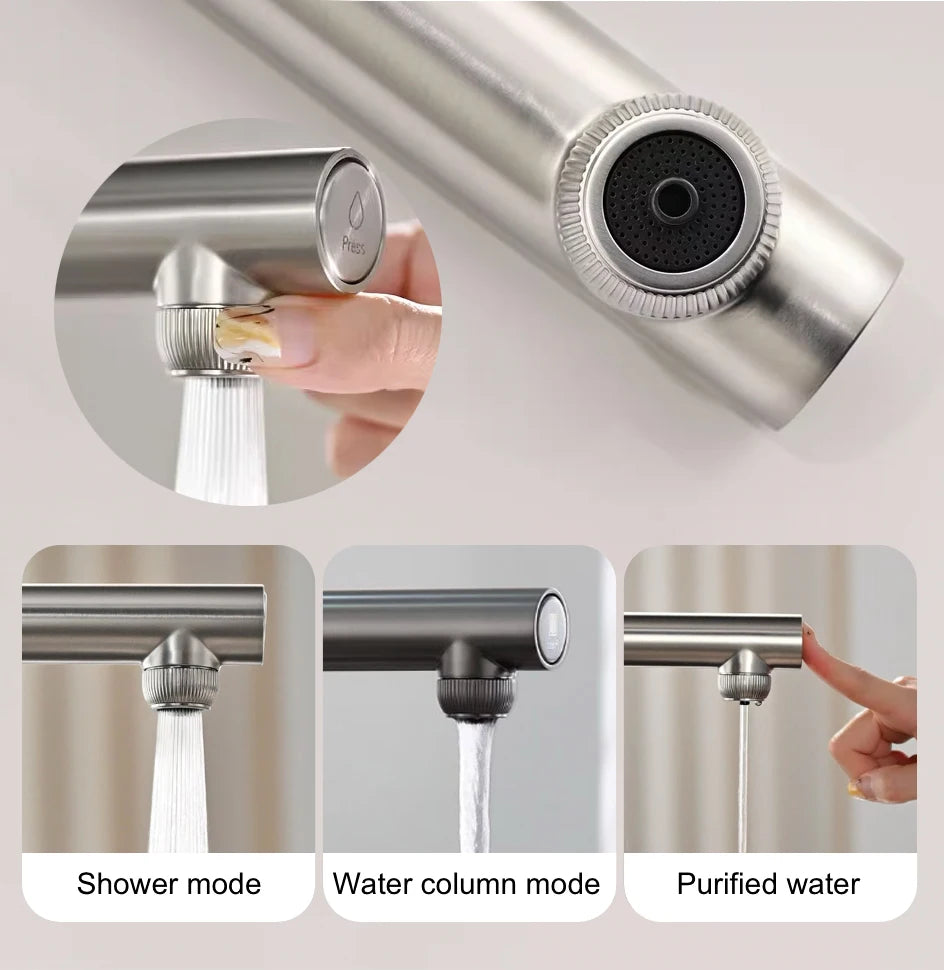 VGX Gold Kitchen Faucet Dual Spout Pure Drinking Water Tap Pull Out Kitchen Sink Mixer Stainless Steel Kitchen Gourmet Crane