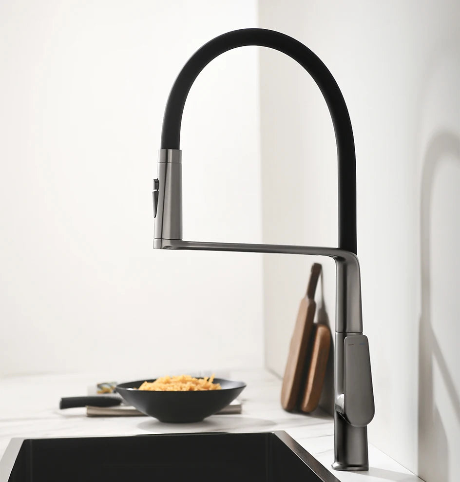 VGX Kitchen Faucet Sink Faucets Rubber Pull Down Stream Sprayer Taps Rotatable Kitchen Mixer Water Tap Hot Cold Crane Rose Gold