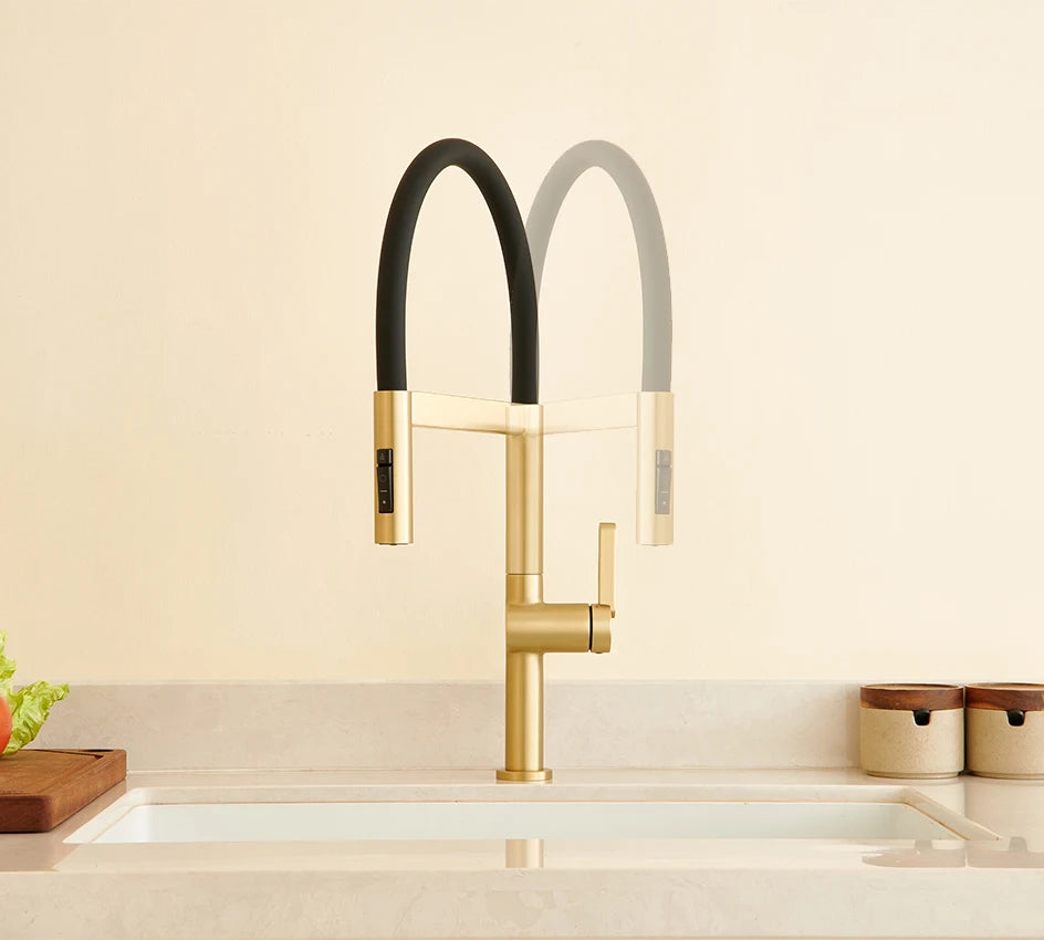 VGX Kitchen Faucet Sink Faucets Rubber Pull Down Stream Sprayer Taps Rotatable Kitchen Mixer Water Tap Hot Cold Crane Brass Gold