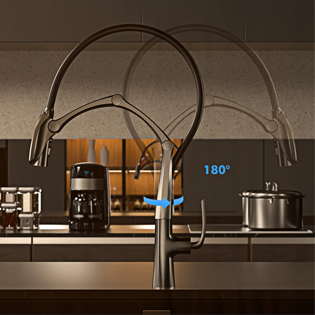 Luxury brass gun gray kitchen faucet Digital display Intelligent induction magnetic suction Pull-Out design Cold & hot sink Tap