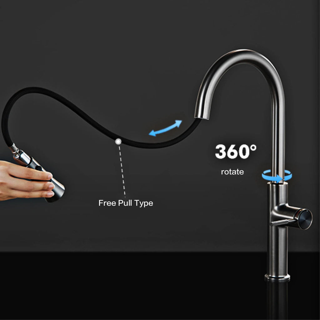 AITANA Pull out Design Gun Grey Kitchen Faucet Simple Single Handle Hot and Cold Water 3-Function Modern Sink Faucet