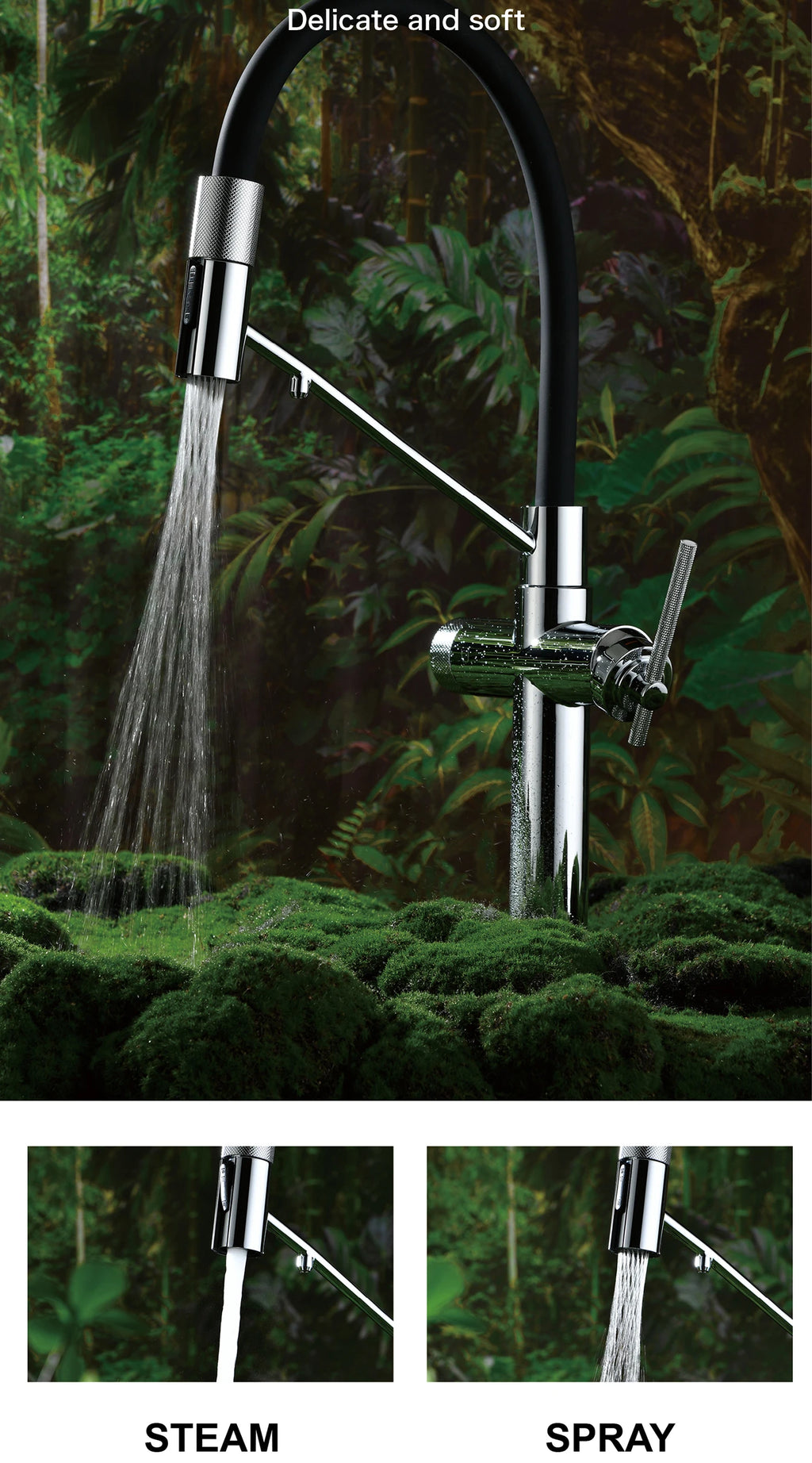 AITANA brushed rose gold pull-out kitchen faucet with luxury drinking water mode 3 function hot&cold water single hole sink Tap