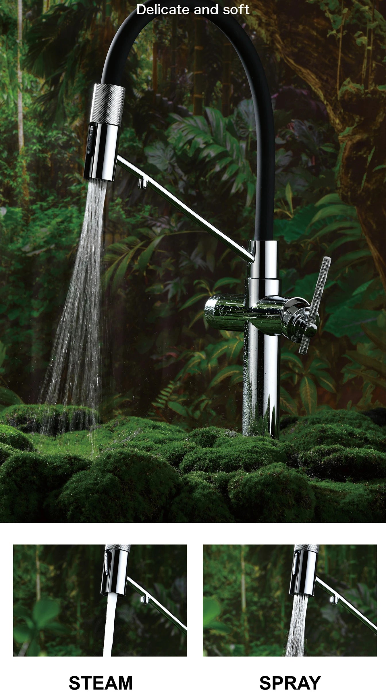 AITANA brushed rose gold pull-out kitchen faucet with luxury drinking water mode 3 function hot&cold water single hole sink Tap