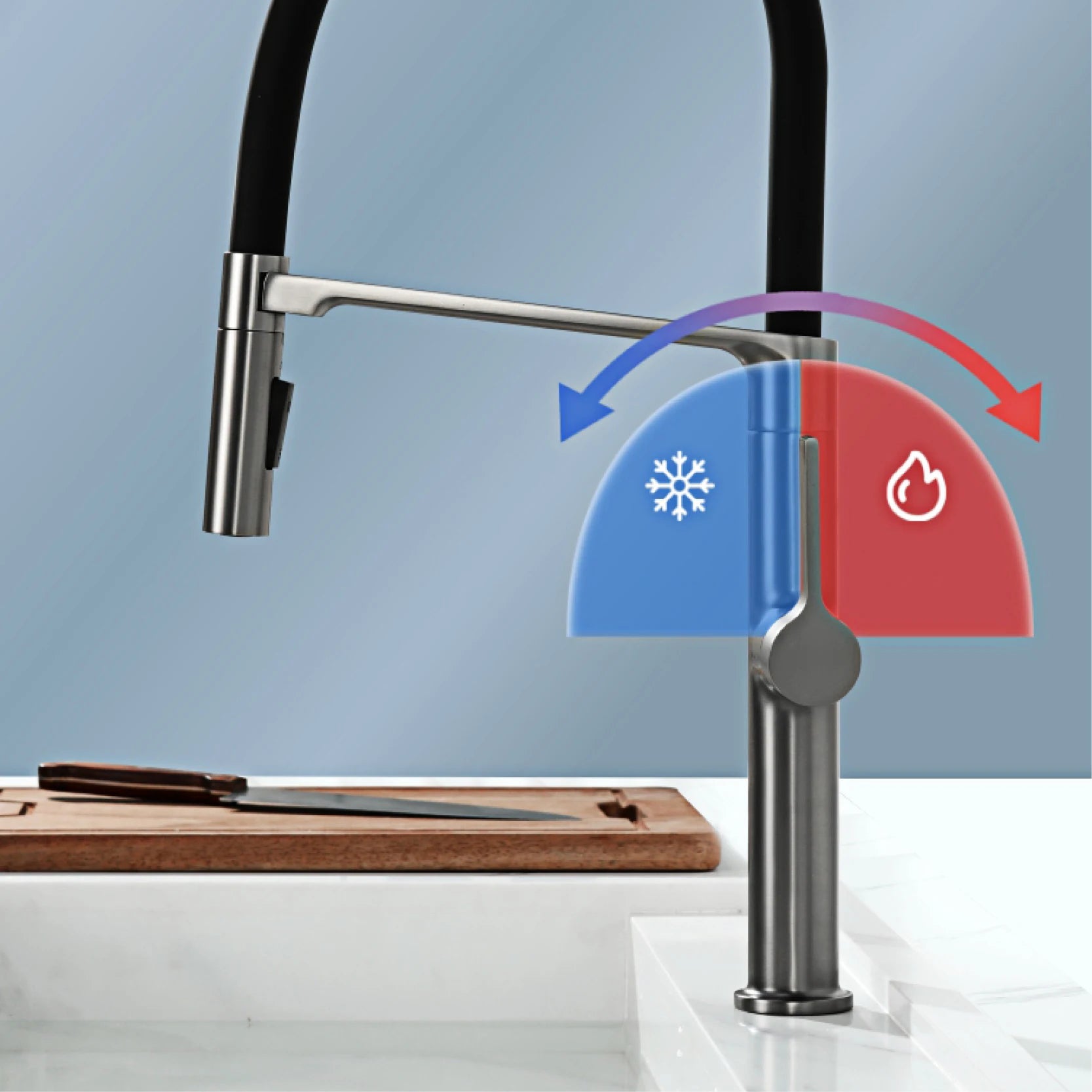 AITANA Luxury Gun Grey Brass Kitchen Faucet Simple Design Single Handle 2-Function Hot and Cold Water Pullout Sink Mixer