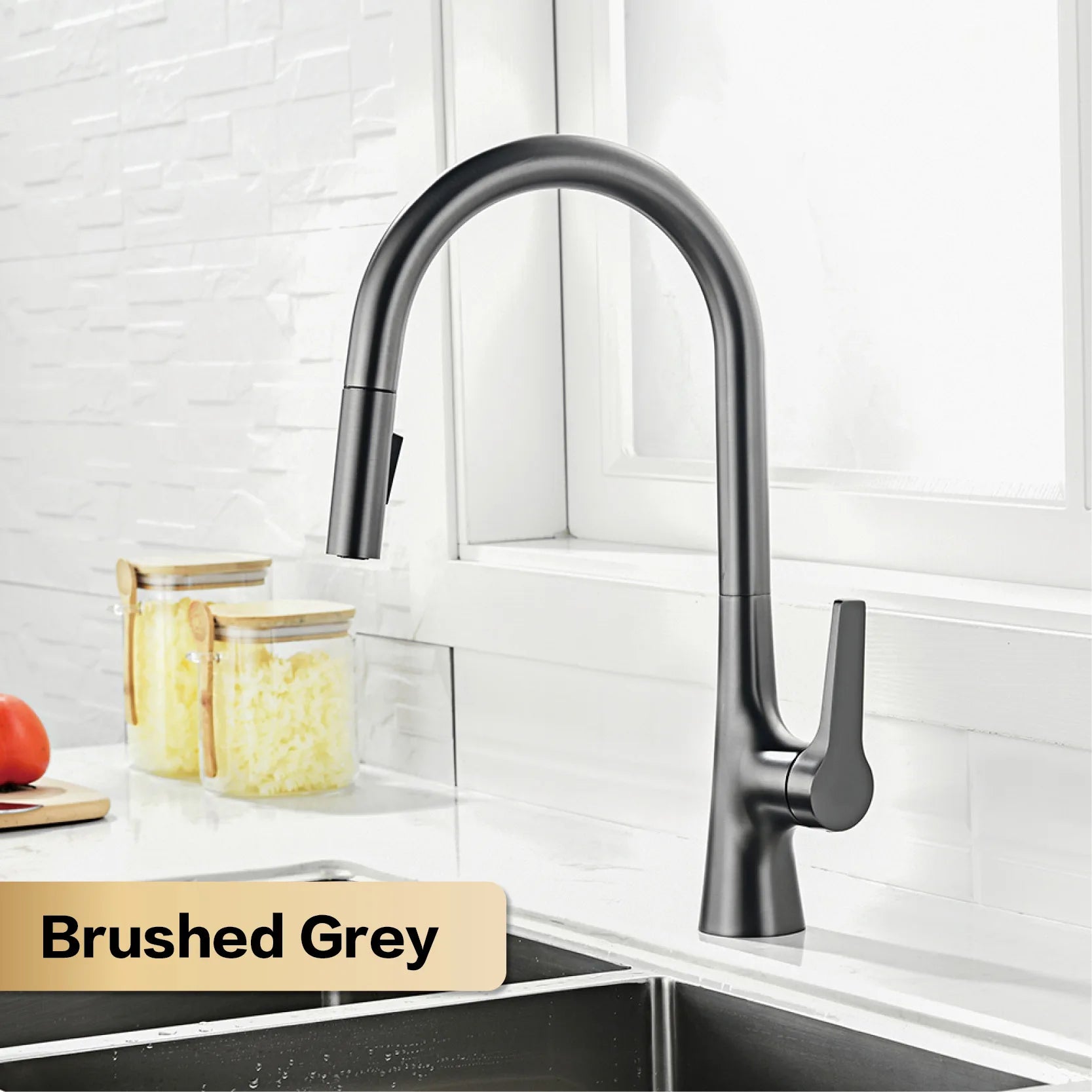 AITANA modern brushed gold kitchen faucet with single handle and single hole ceramic valve core hot&cold water pull-out sink Tap